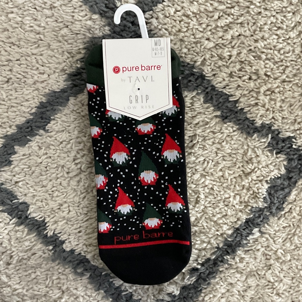 Pure Barre by Tavi Festive Gnome Socks - Black and Red